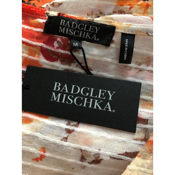 Badgley Mischka Floral Top Women's Medium Long Sleeves with Ruffles NEW - Picture 8 of 8